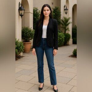 Chico’s Black Open Front Knit Jacket Size 3 (XL) Long Sleeve Rayon Blend